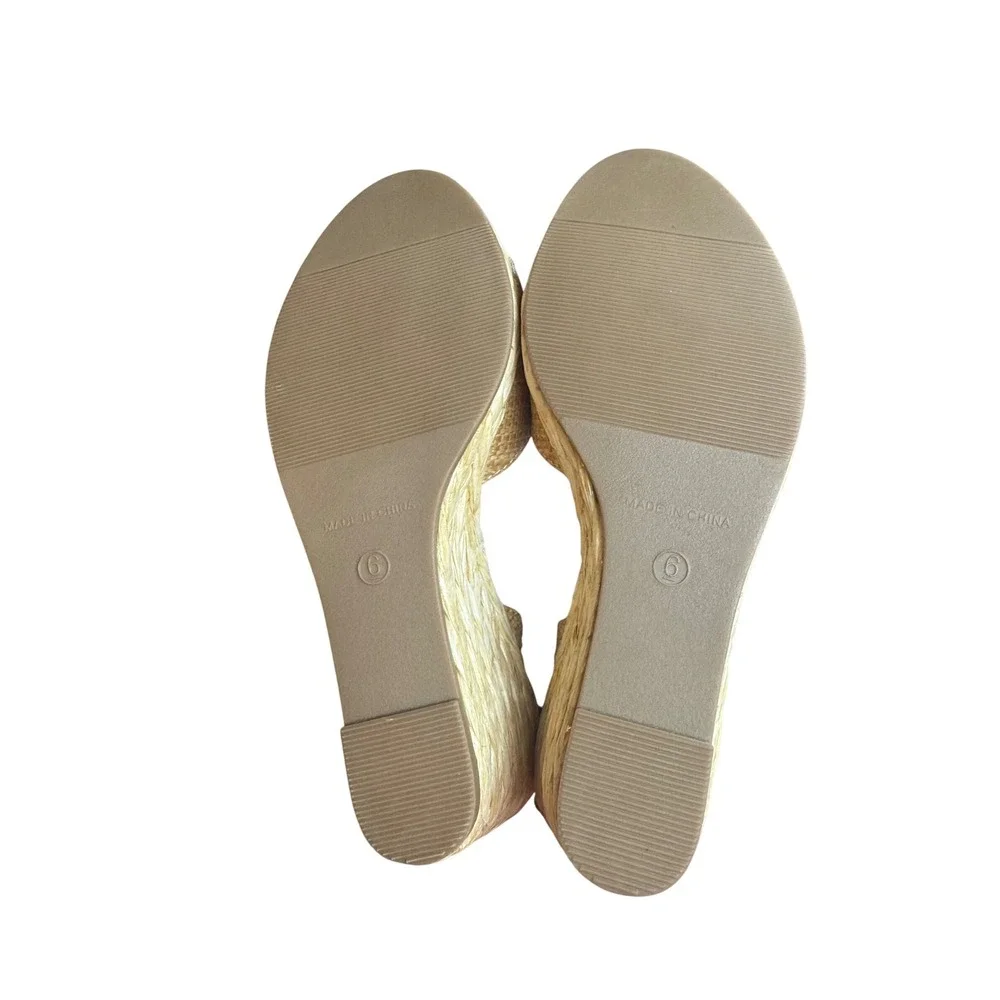 Espadrille Wedge Sandals Womens 6 Tan New in‎ box Woven Straw